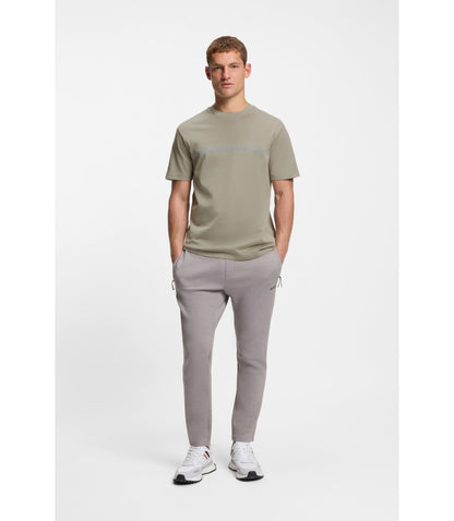 Boss Cotton T Shirt With Logo And Stripe Light Beige
