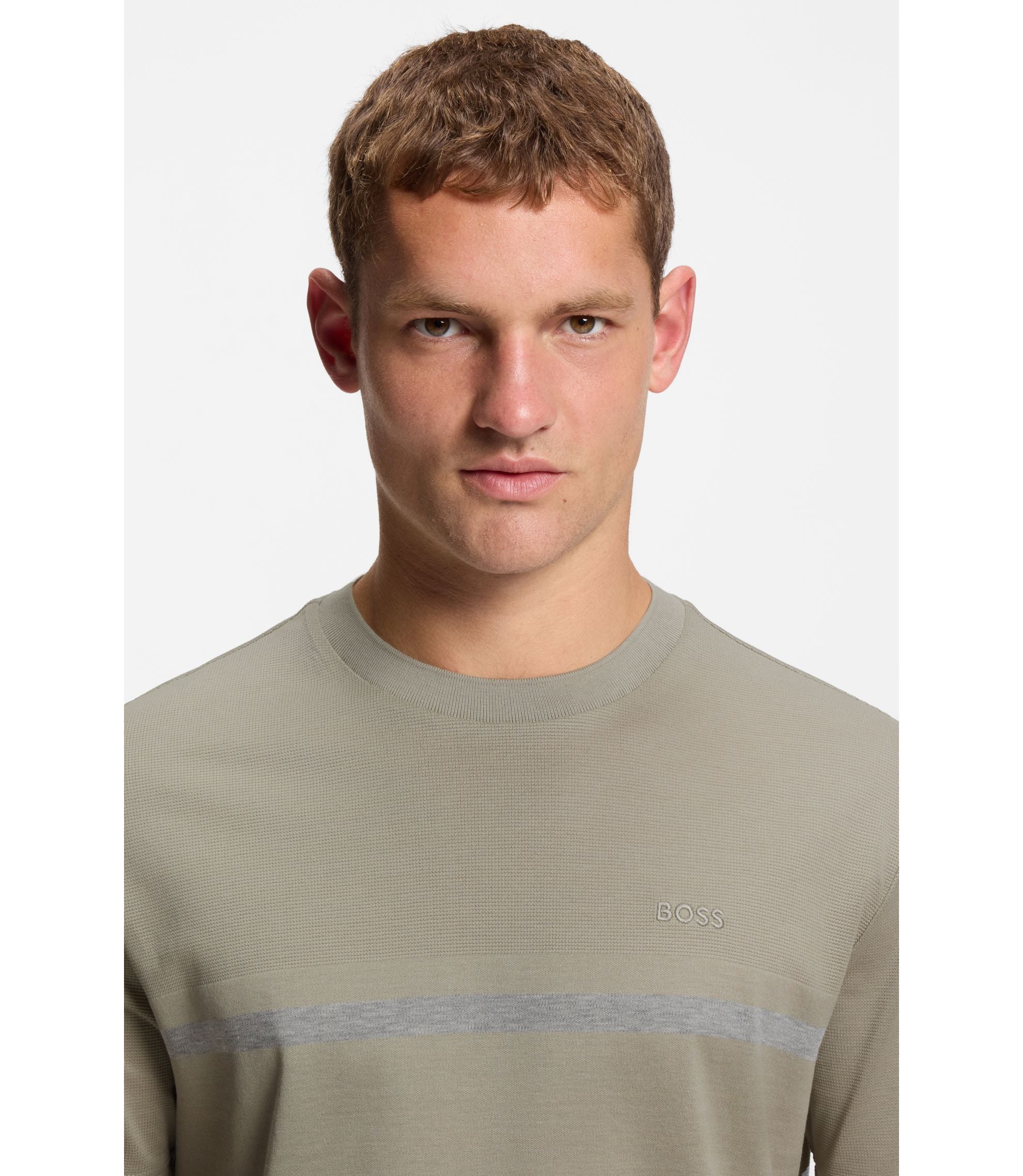 Boss Cotton T Shirt With Logo And Stripe Light Beige