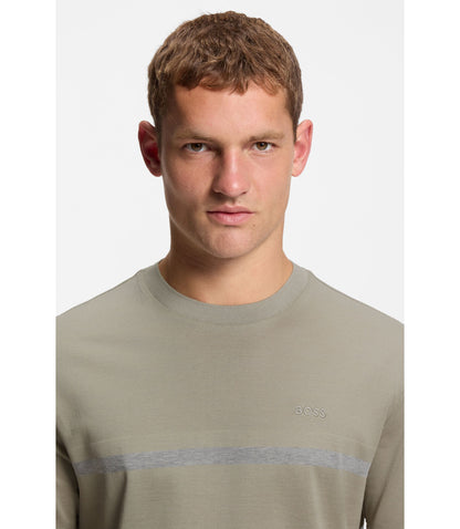 Boss Cotton T Shirt With Logo And Stripe Light Beige