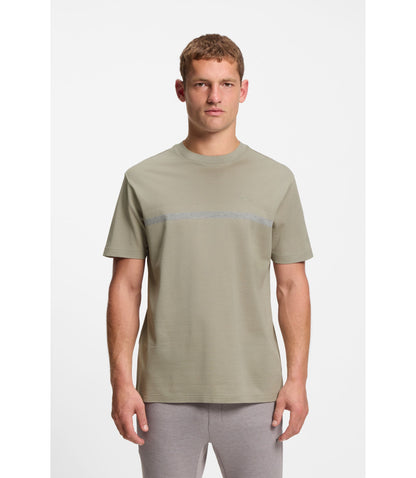 Boss Cotton T Shirt With Logo And Stripe Light Beige