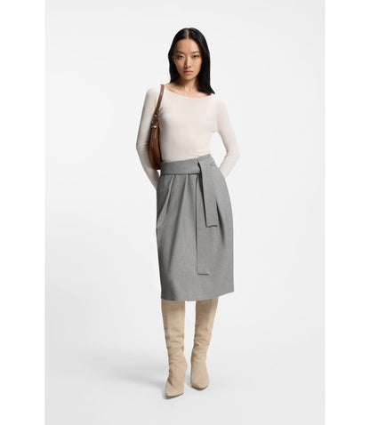 Boss Belted Skirt With Pleat Front Silver Women's