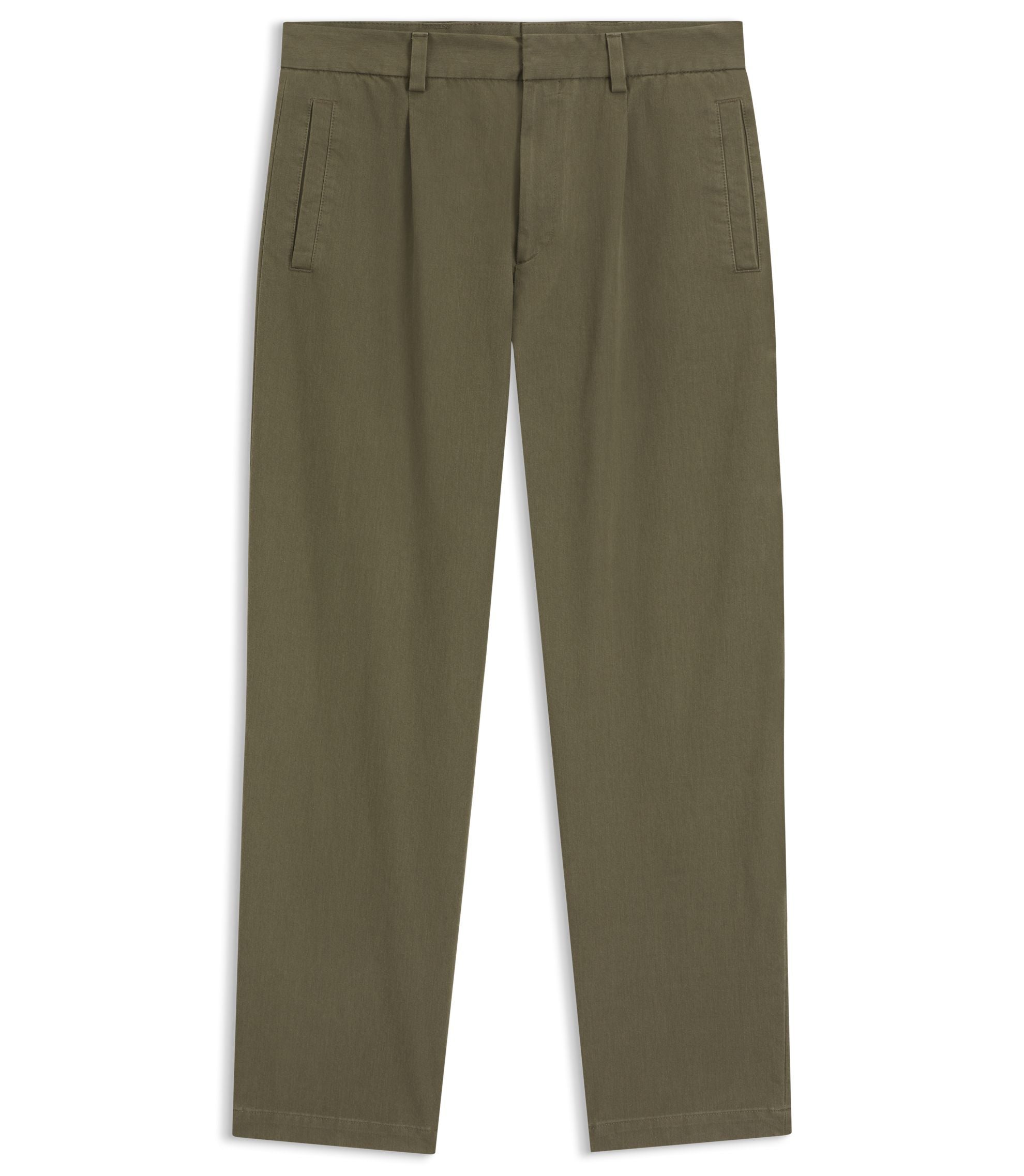 Hugo Modern Fit Trousers In Cotton Blend Twill Light Green