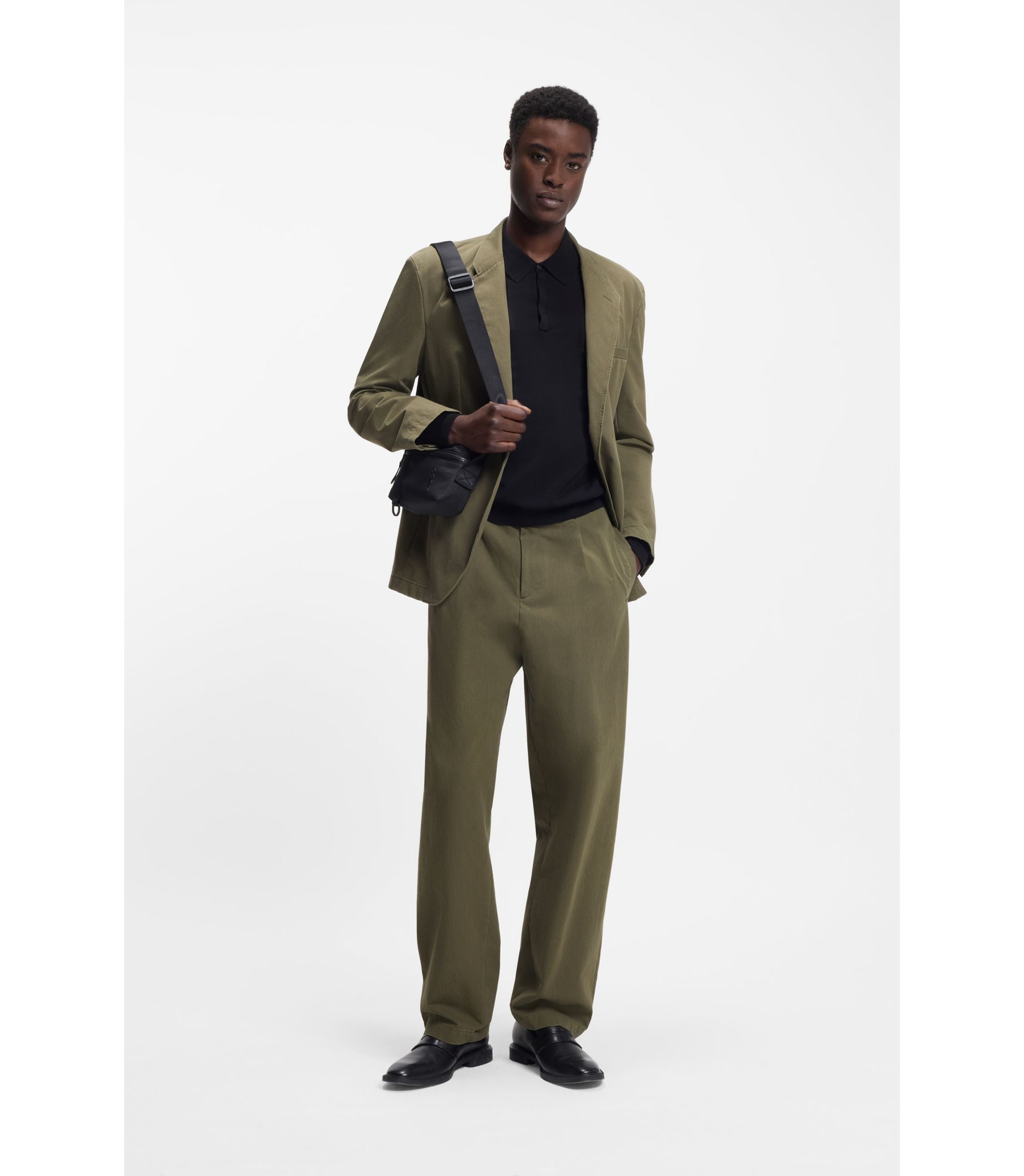 Hugo Modern Fit Trousers In Cotton Blend Twill Light Green