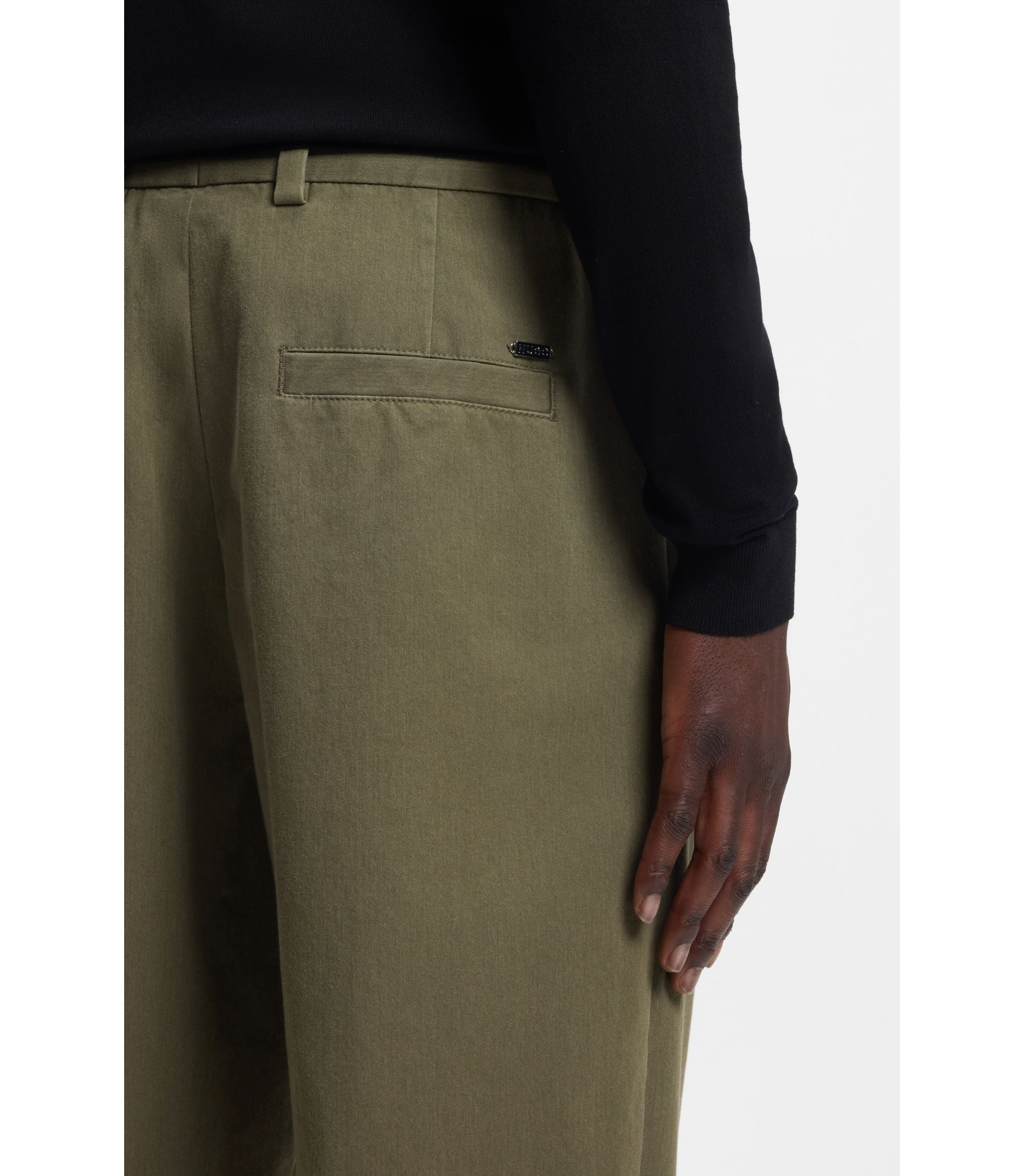 Hugo Modern Fit Trousers In Cotton Blend Twill Light Green