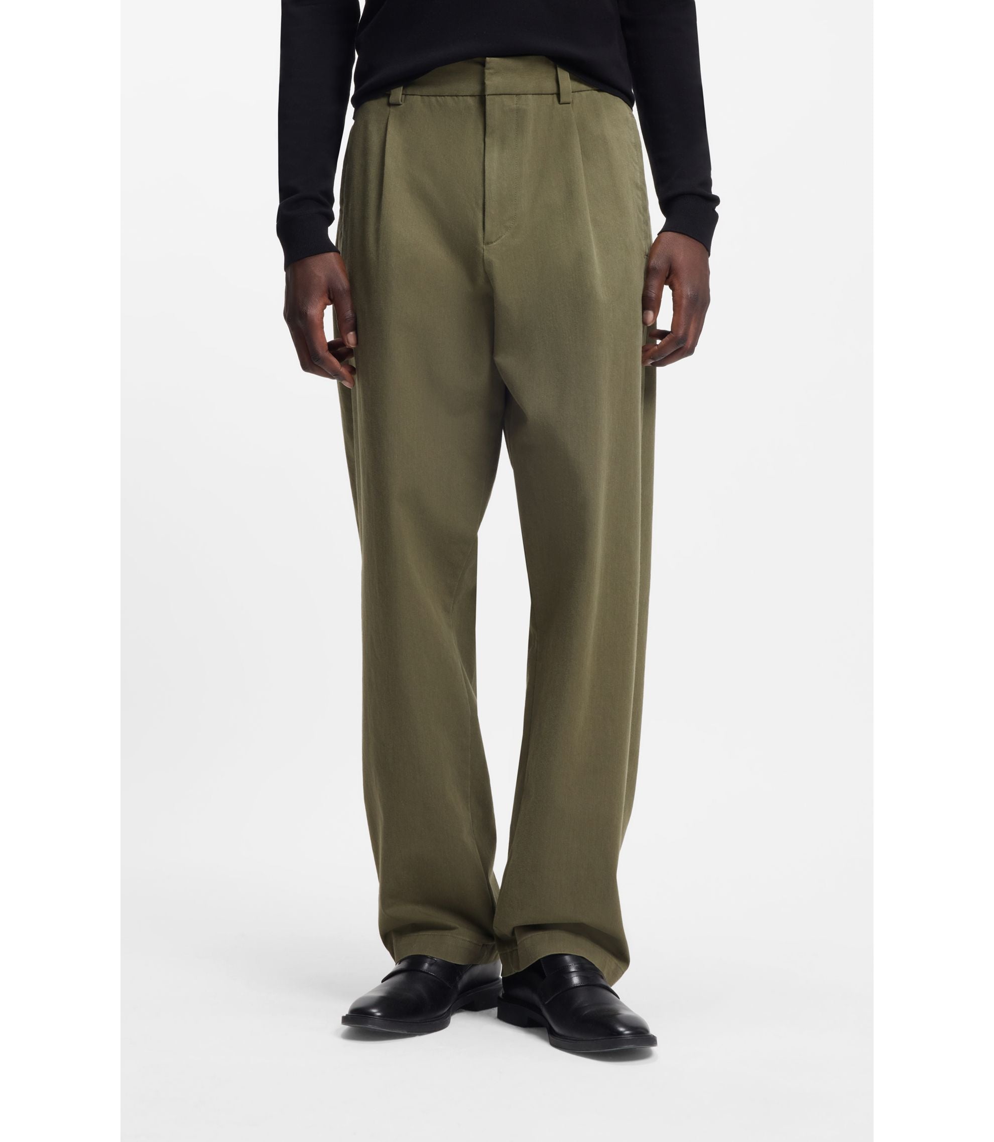 Hugo Modern Fit Trousers In Cotton Blend Twill Light Green