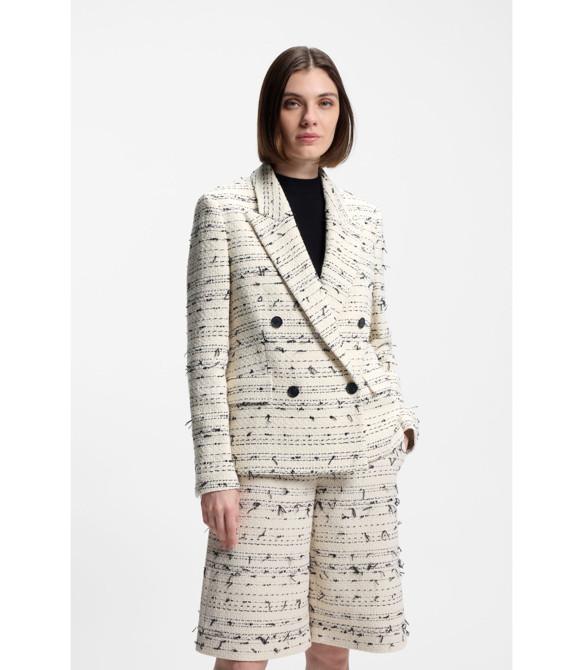 Boss Regular Fit Blazer In Striped Cotton Blend Tweed Patterned Women's