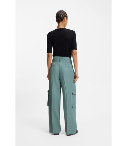 Boss Relaxed Fit Trousers In Drapey Twill Blue Women's