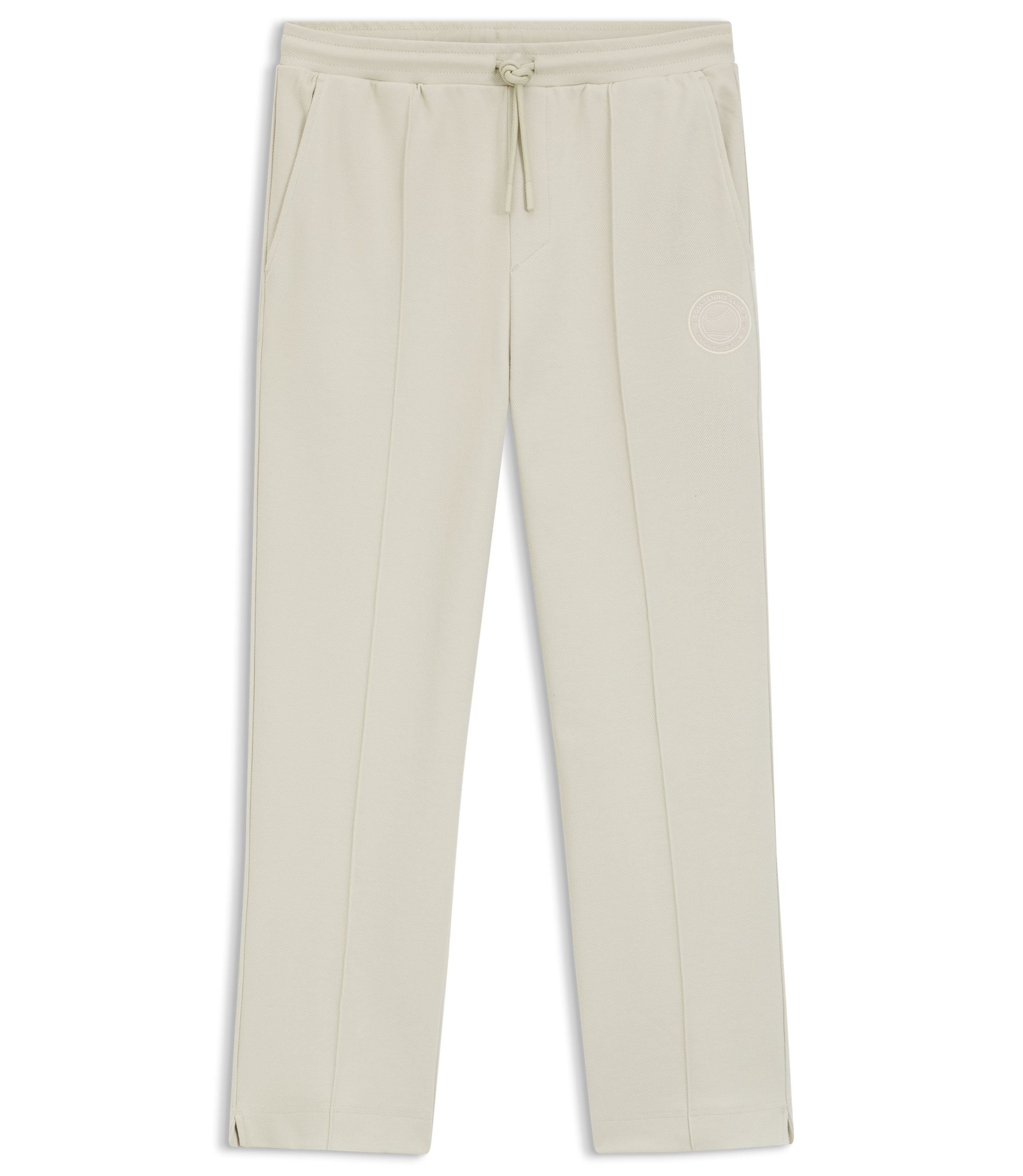 Boss Cotton Blend Tracksuit Bottoms With Tennis Themed Logo Light Beige