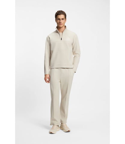 Boss Cotton Blend Tracksuit Bottoms With Tennis Themed Logo Light Beige