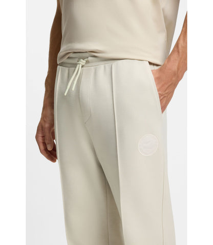 Boss Cotton Blend Tracksuit Bottoms With Tennis Themed Logo Light Beige