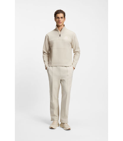 Boss Cotton Blend Sweatshirt With Tennis Themed Logo Light Beige
