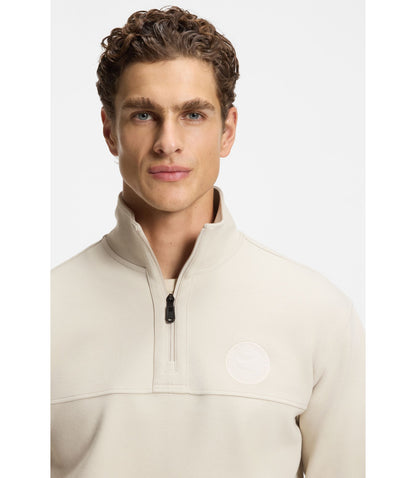 Boss Cotton Blend Sweatshirt With Tennis Themed Logo Light Beige