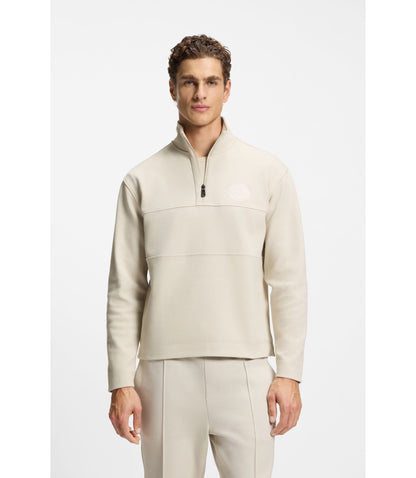 Boss Cotton Blend Sweatshirt With Tennis Themed Logo Light Beige