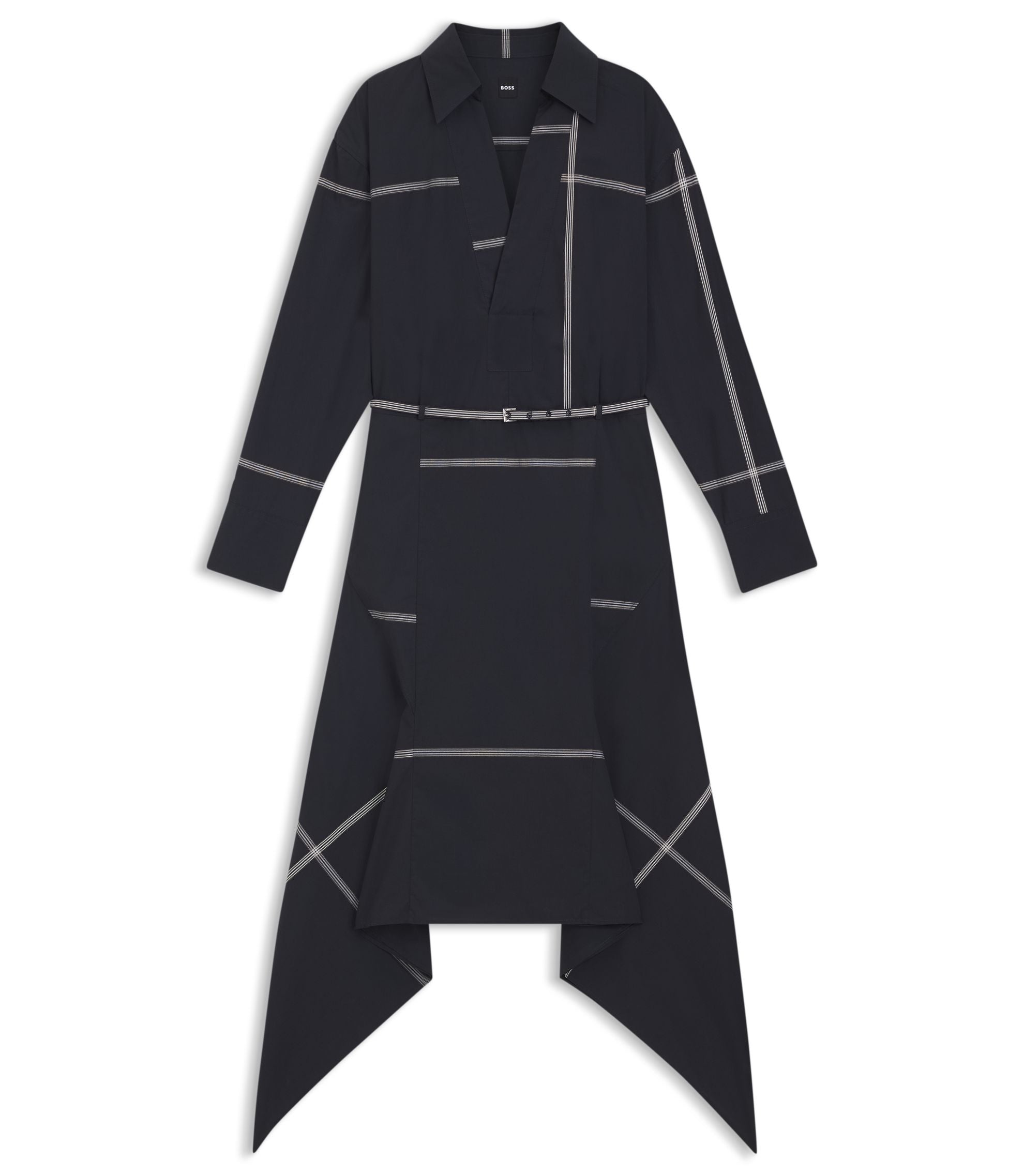 Boss Checked Shirt Dress In Cotton Canvas Dark Blue Women's
