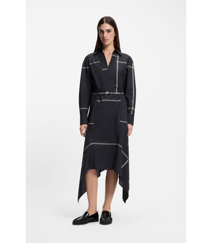 Boss Checked Shirt Dress In Cotton Canvas Dark Blue Women's
