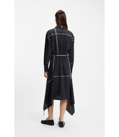 Boss Checked Shirt Dress In Cotton Canvas Dark Blue Women's