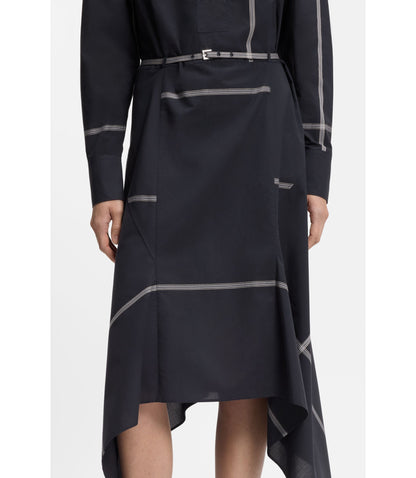 Boss Checked Shirt Dress In Cotton Canvas Dark Blue Women's