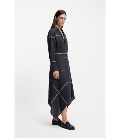 Boss Checked Shirt Dress In Cotton Canvas Dark Blue Women's