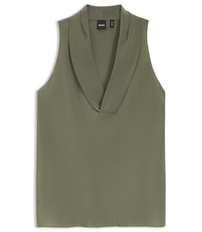 Boss Sleeveless Blouse In Sandwashed Silk With V Neckline Dark Green Women's