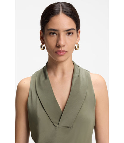 Boss Sleeveless Blouse In Sandwashed Silk With V Neckline Dark Green Women's