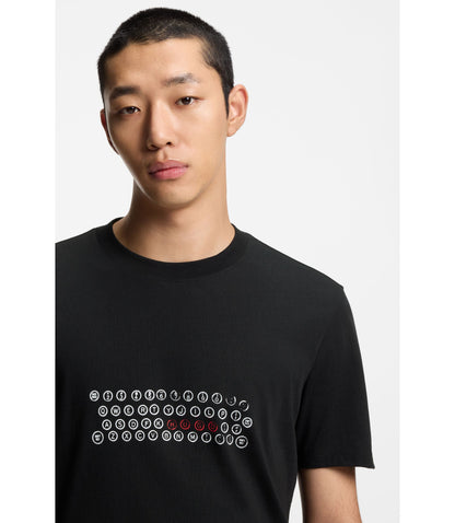 Hugo Printed Artwork T Shirt In Cotton Jersey Black