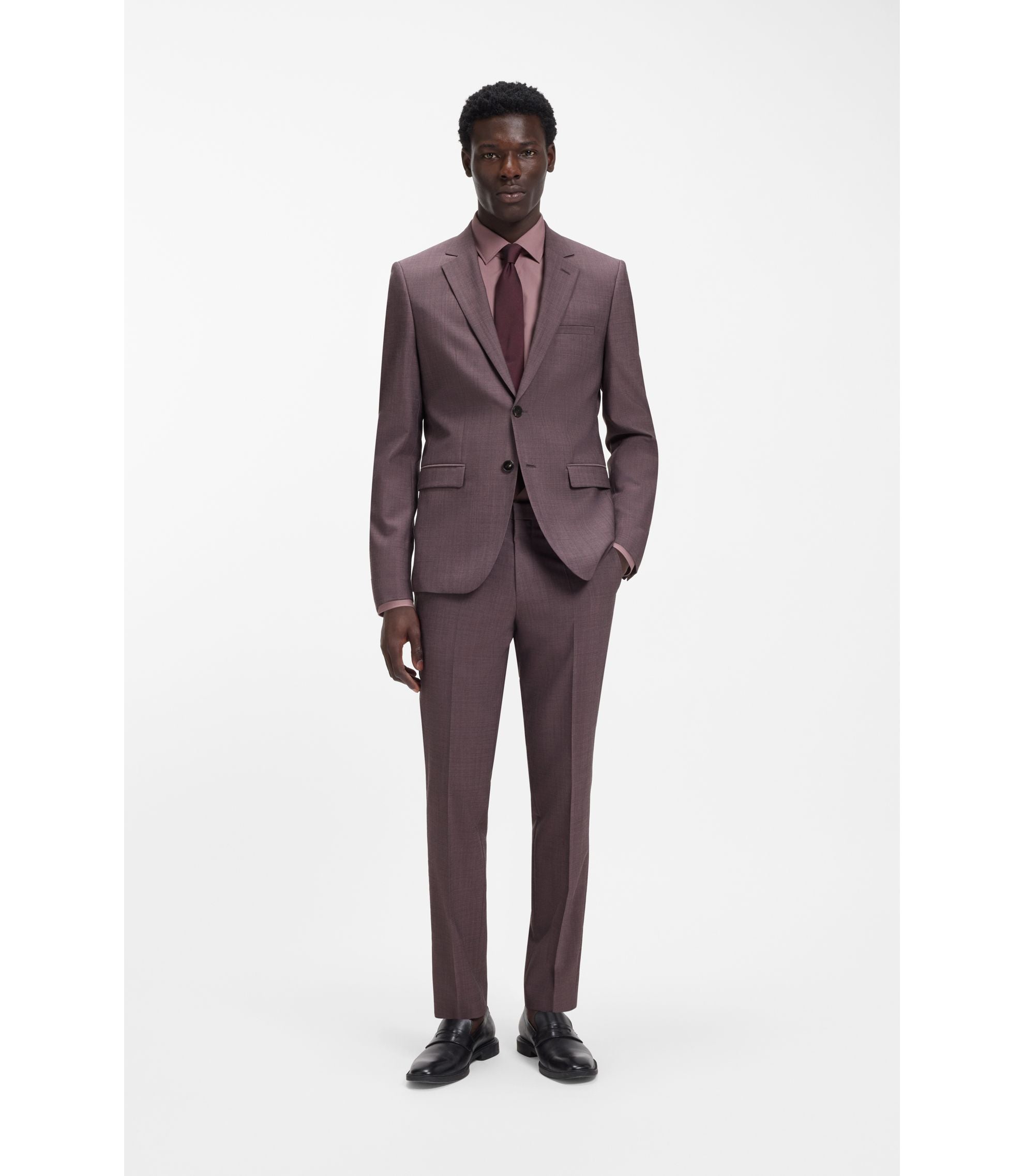 Hugo Two Piece Extra Slim Fit Suit In Wool Blend Poplin Light Brown
