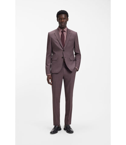 Hugo Two Piece Extra Slim Fit Suit In Wool Blend Poplin Light Brown