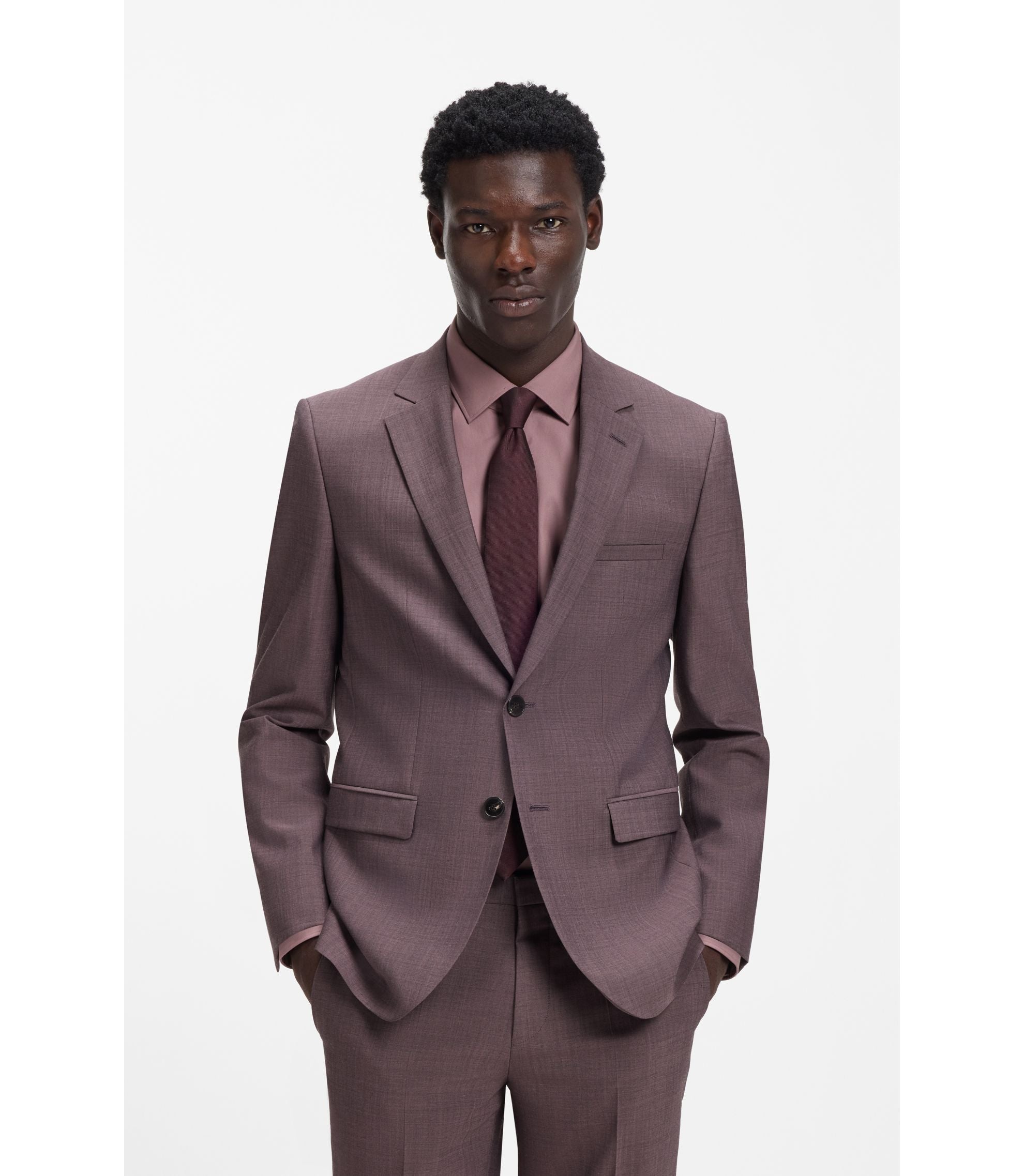 Hugo Two Piece Extra Slim Fit Suit In Wool Blend Poplin Light Brown