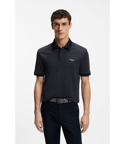 Boss X Aston Martin Polo Shirt In Wool Cotton Piqu Dark Blue