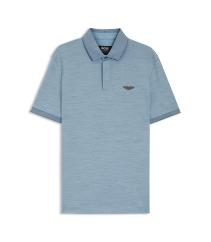 Boss X Aston Martin Polo Shirt In Wool Cotton Piqu Light Blue