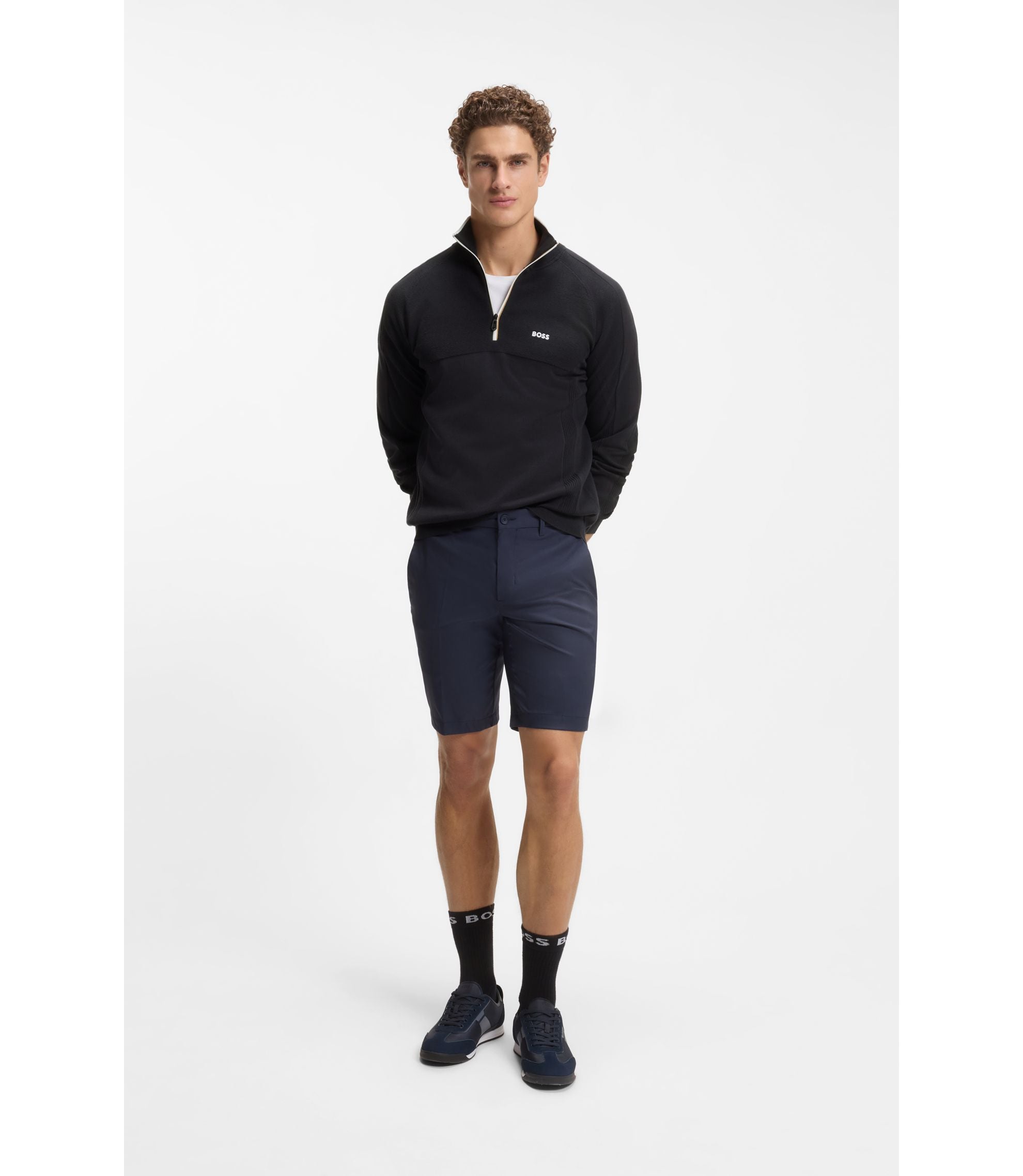 Boss Zip Neck Sweater Dark Blue