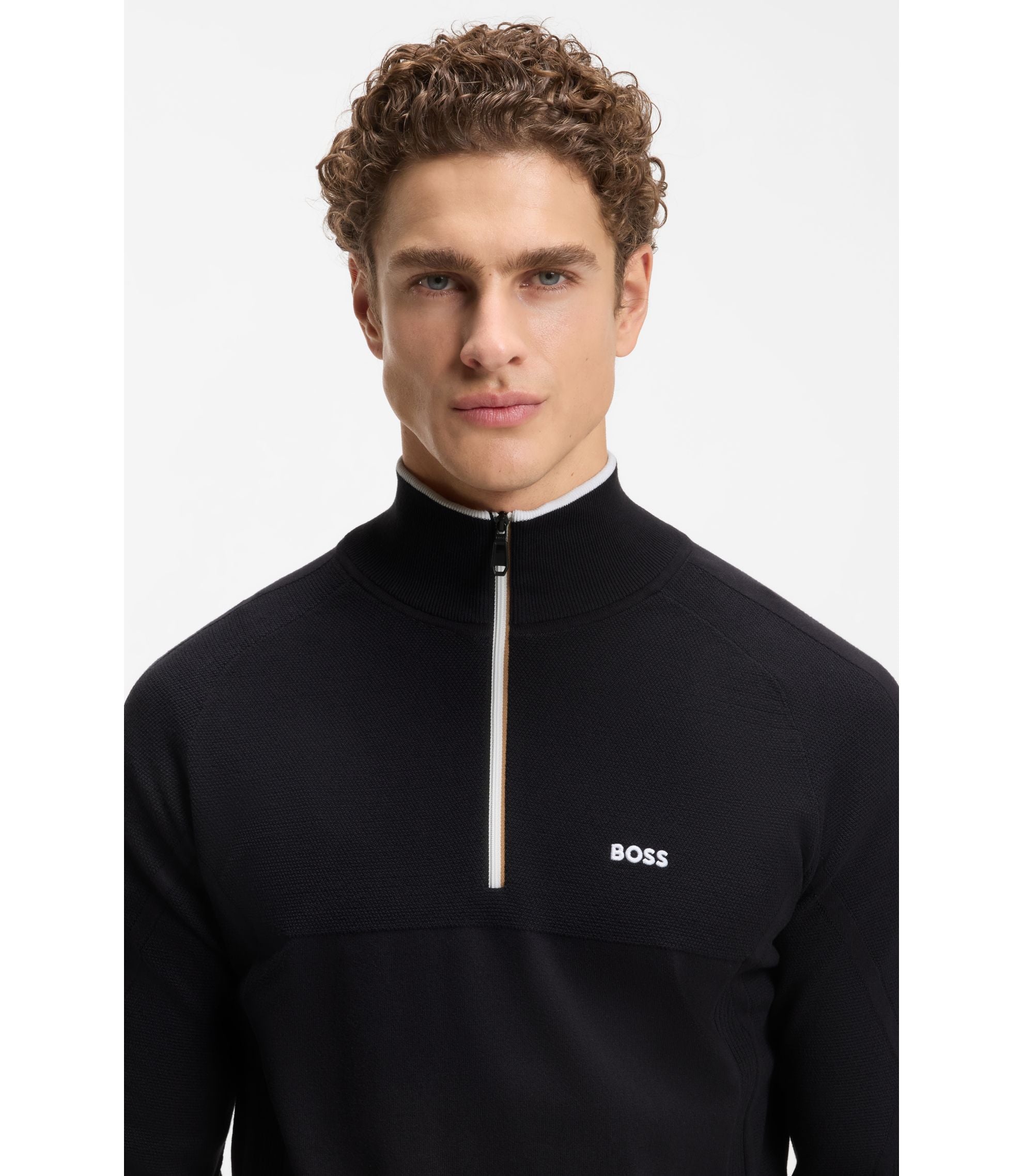 Boss Zip Neck Sweater Dark Blue