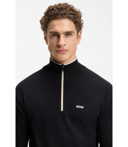 Boss Zip Neck Sweater Dark Blue