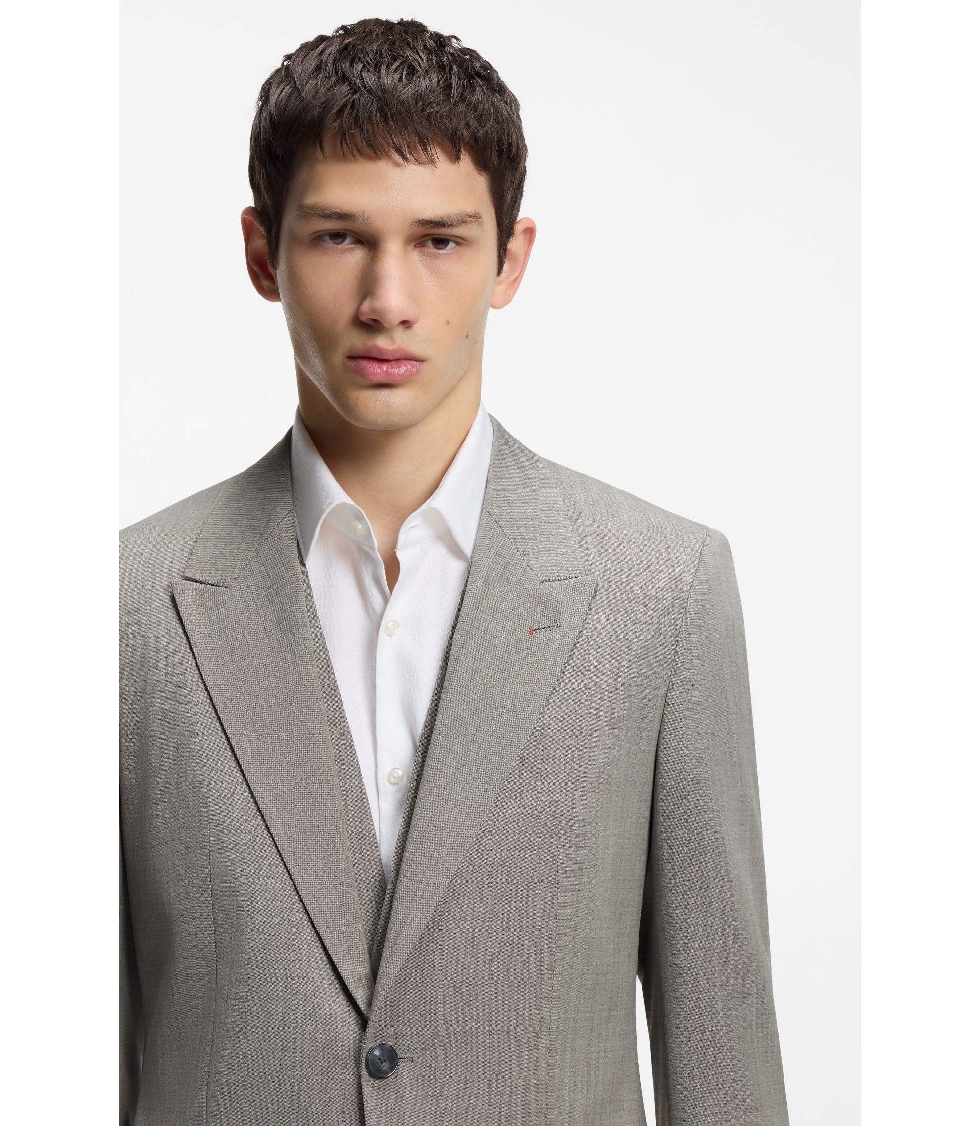 Hugo Three Piece Slim Fit Suit In Wool Blend Poplin Light Green