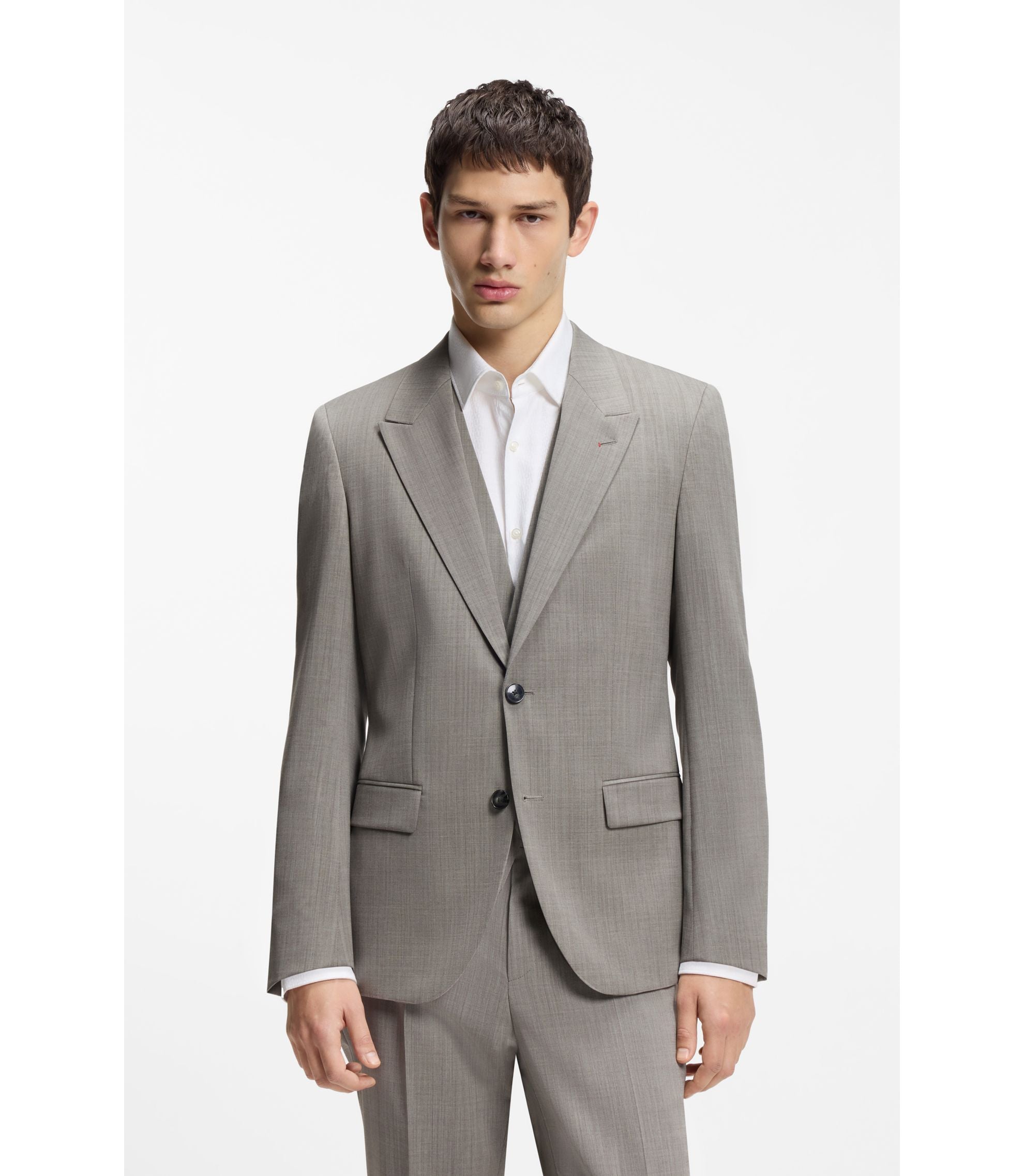 Hugo Three Piece Slim Fit Suit In Wool Blend Poplin Light Green