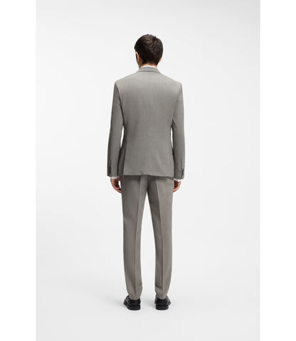 Hugo Three Piece Slim Fit Suit In Wool Blend Poplin Light Green