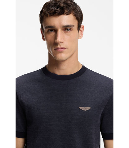 Boss X Aston Martin T Shirt In Wool Cotton Jacquard Dark Blue
