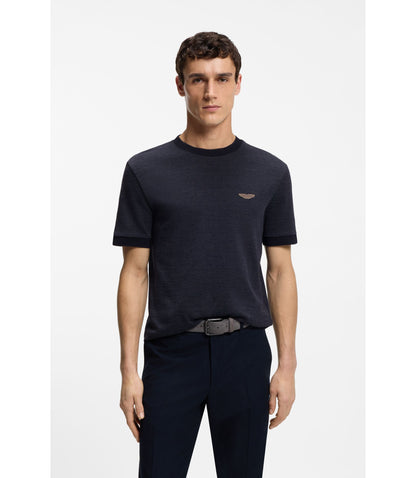 Boss X Aston Martin T Shirt In Wool Cotton Jacquard Dark Blue