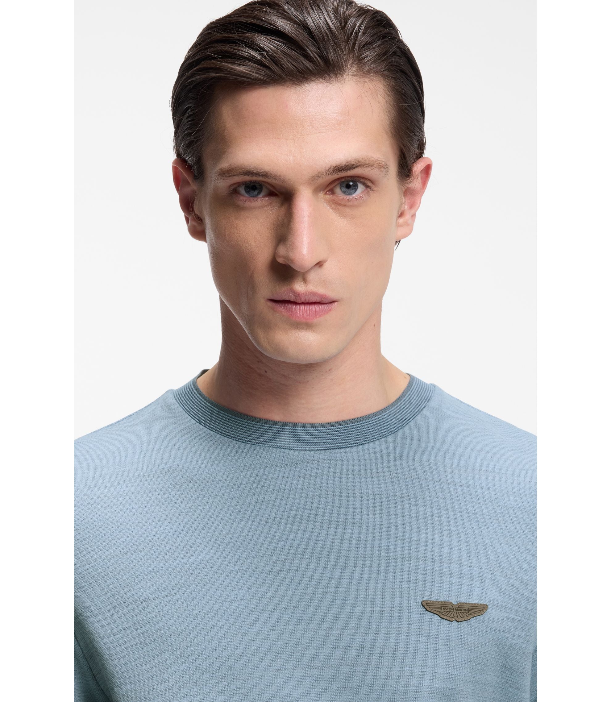 Boss X Aston Martin T Shirt In Wool Cotton Jacquard Light Blue