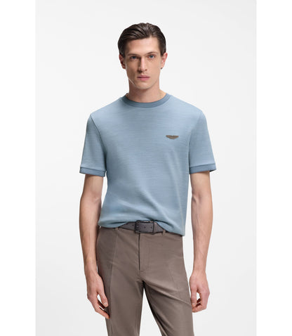 Boss X Aston Martin T Shirt In Wool Cotton Jacquard Light Blue