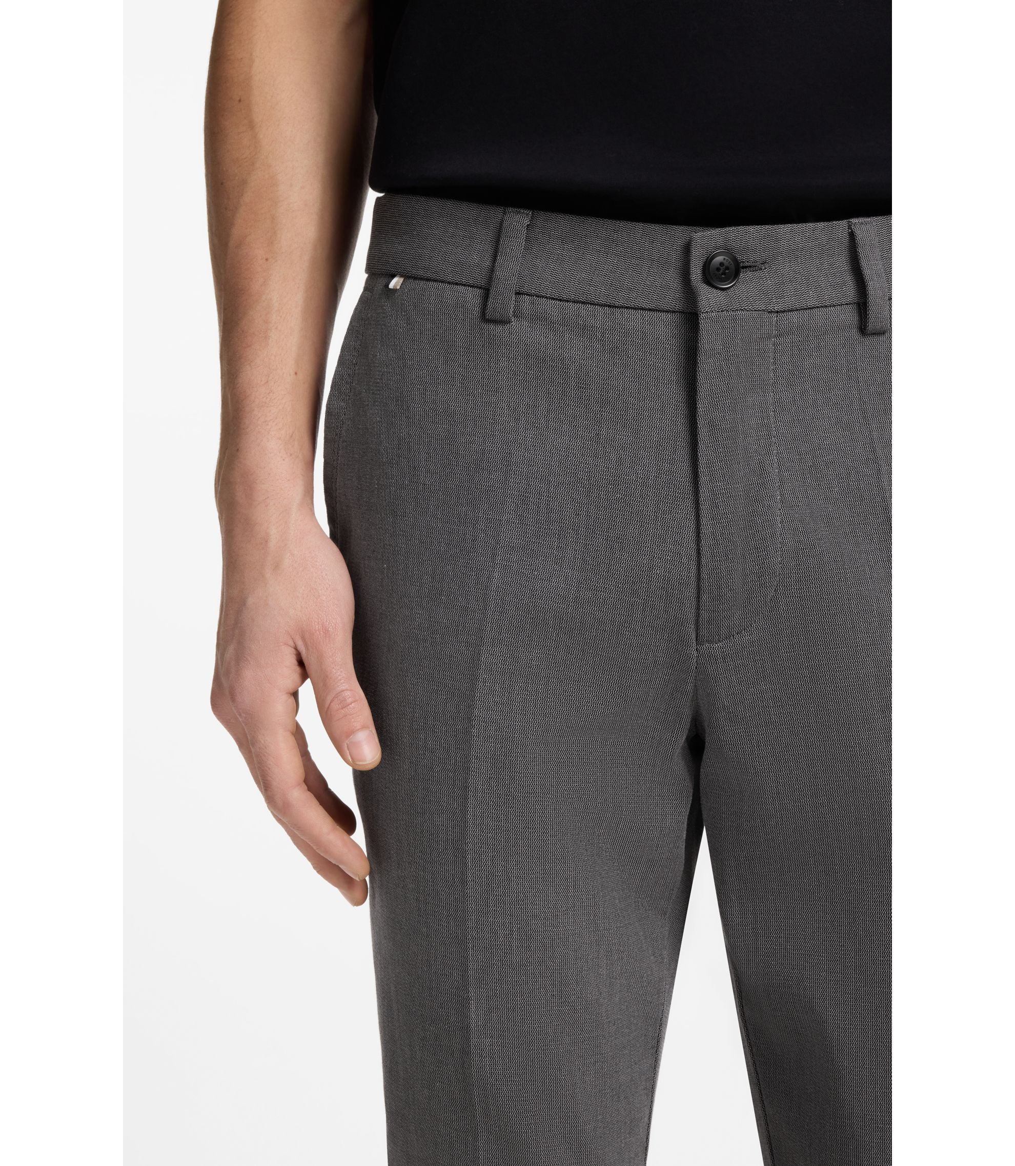 Boss Slim Fit Trousers In Stretch Cotton Dobby Black