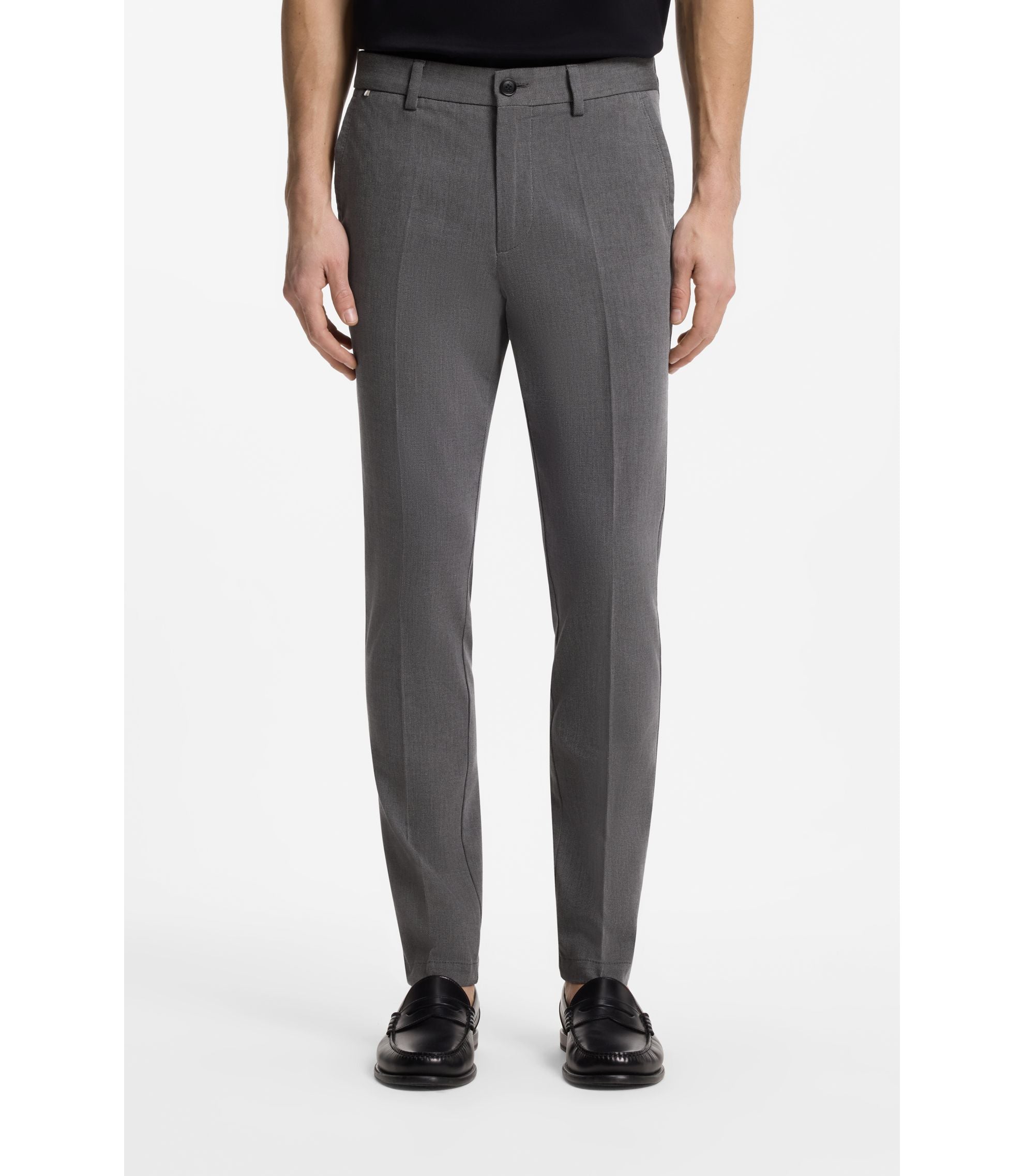 Boss Slim Fit Trousers In Stretch Cotton Dobby Black