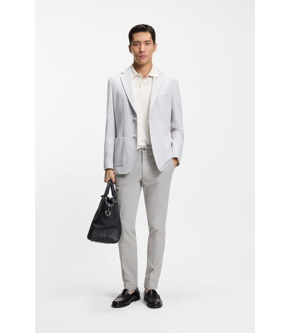 Boss Slim Fit Trousers In Stretch Cotton Dobby Silver
