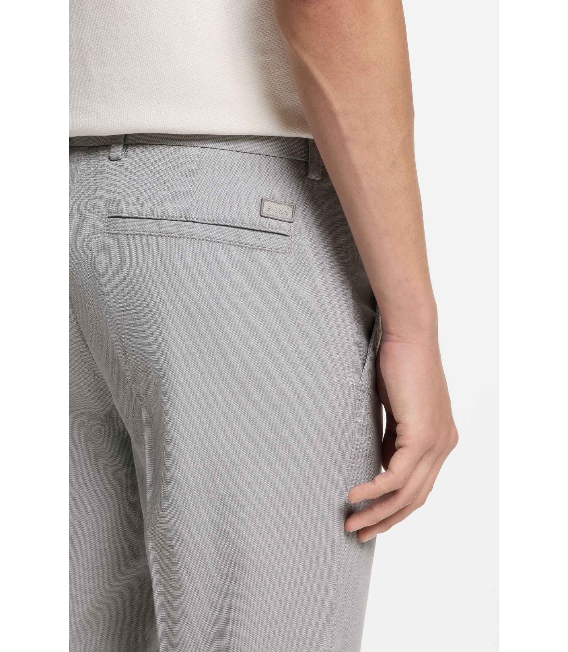 Boss Slim Fit Trousers In Stretch Cotton Dobby Silver