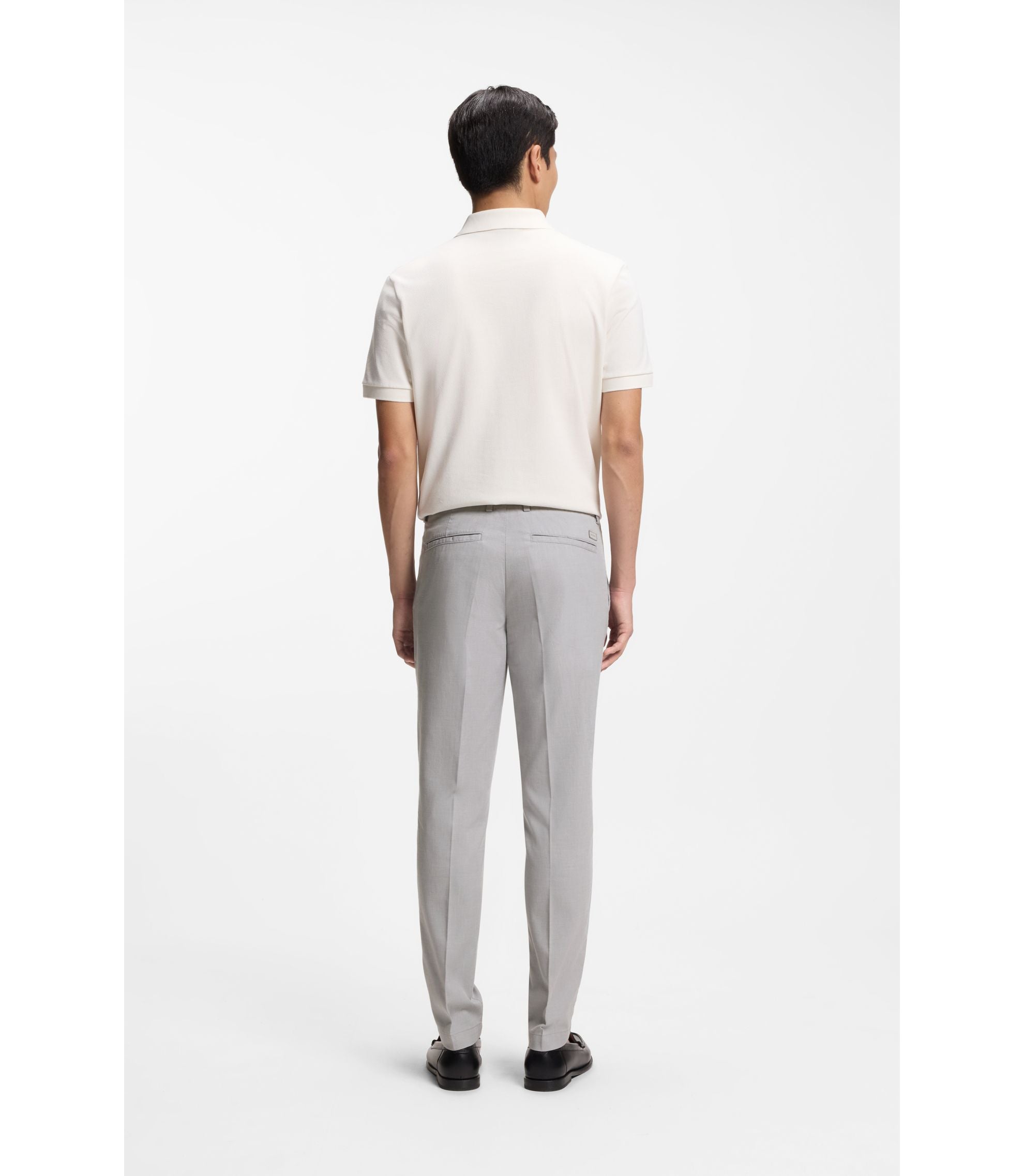 Boss Slim Fit Trousers In Stretch Cotton Dobby Silver