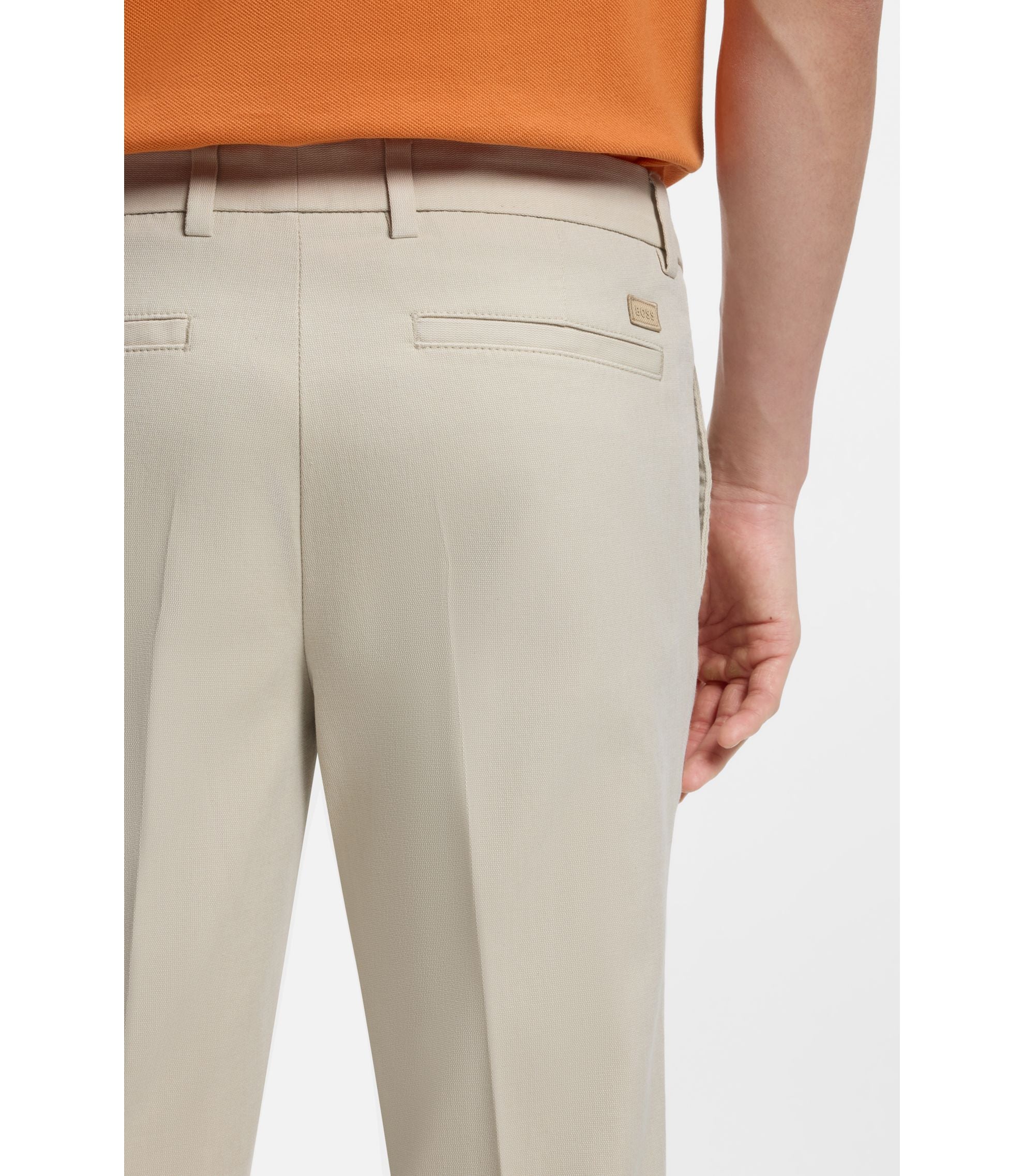 Boss Slim Fit Trousers In Stretch Cotton Dobby Light Beige
