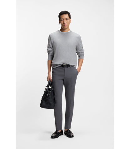 Boss Slim Fit Trousers In Stretch Cotton Dobby Dark Blue