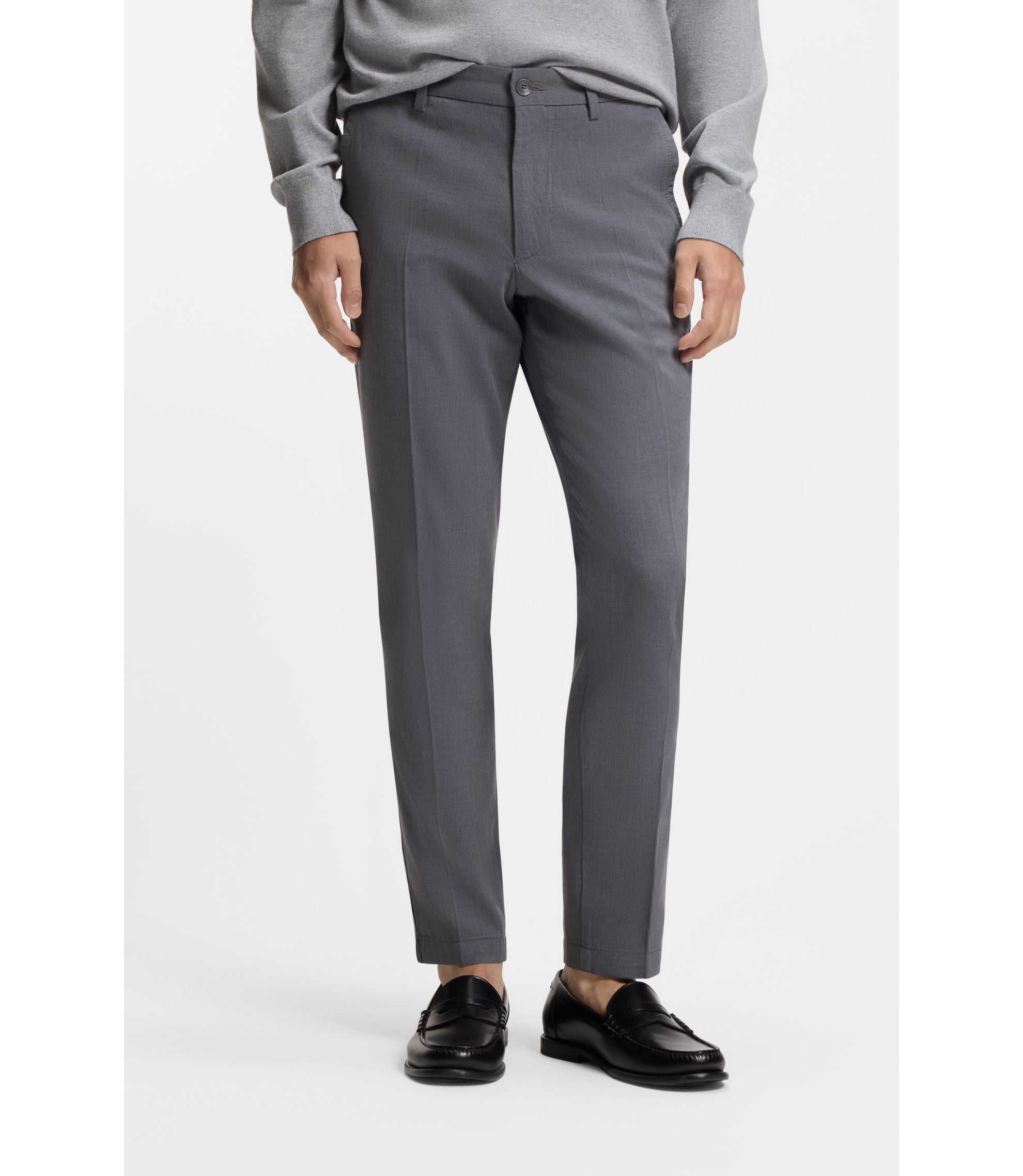 Boss Slim Fit Trousers In Stretch Cotton Dobby Dark Blue