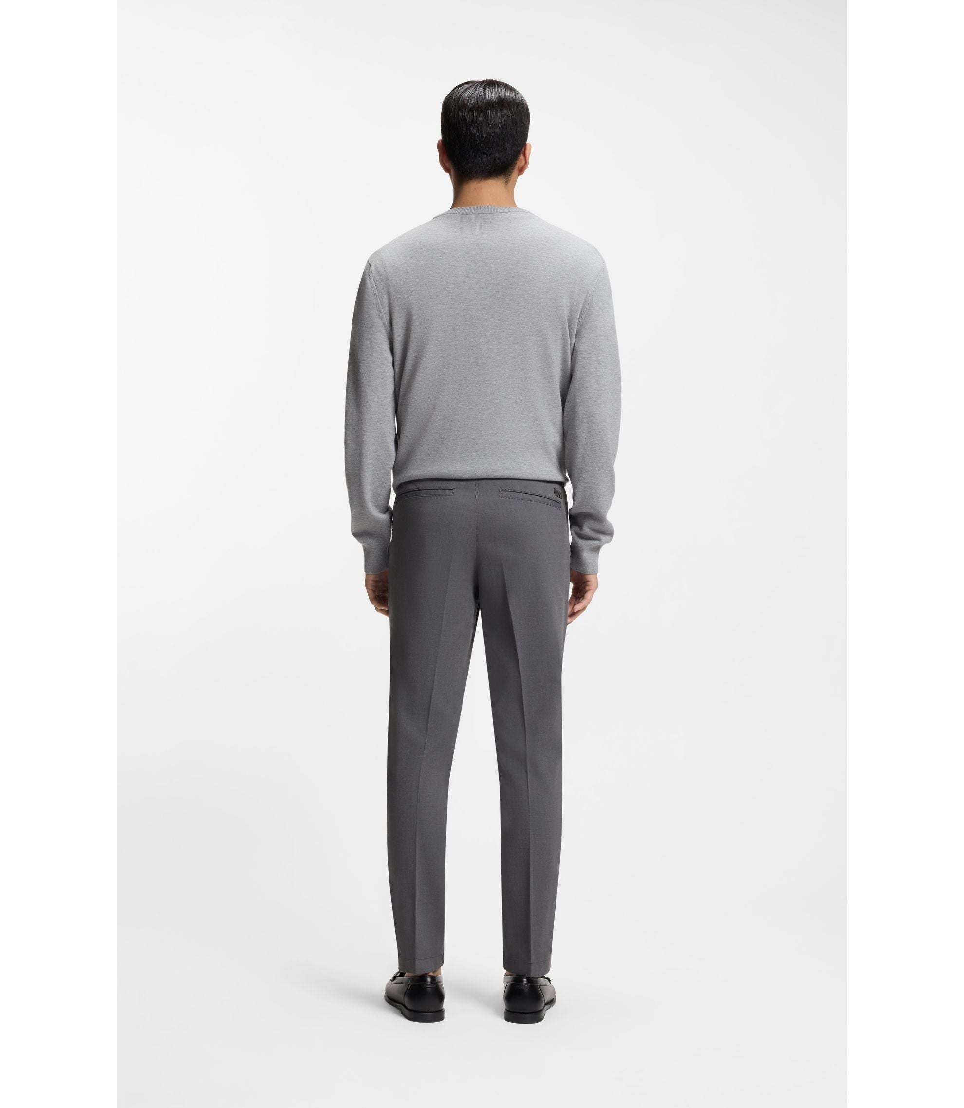 Boss Slim Fit Trousers In Stretch Cotton Dobby Dark Blue