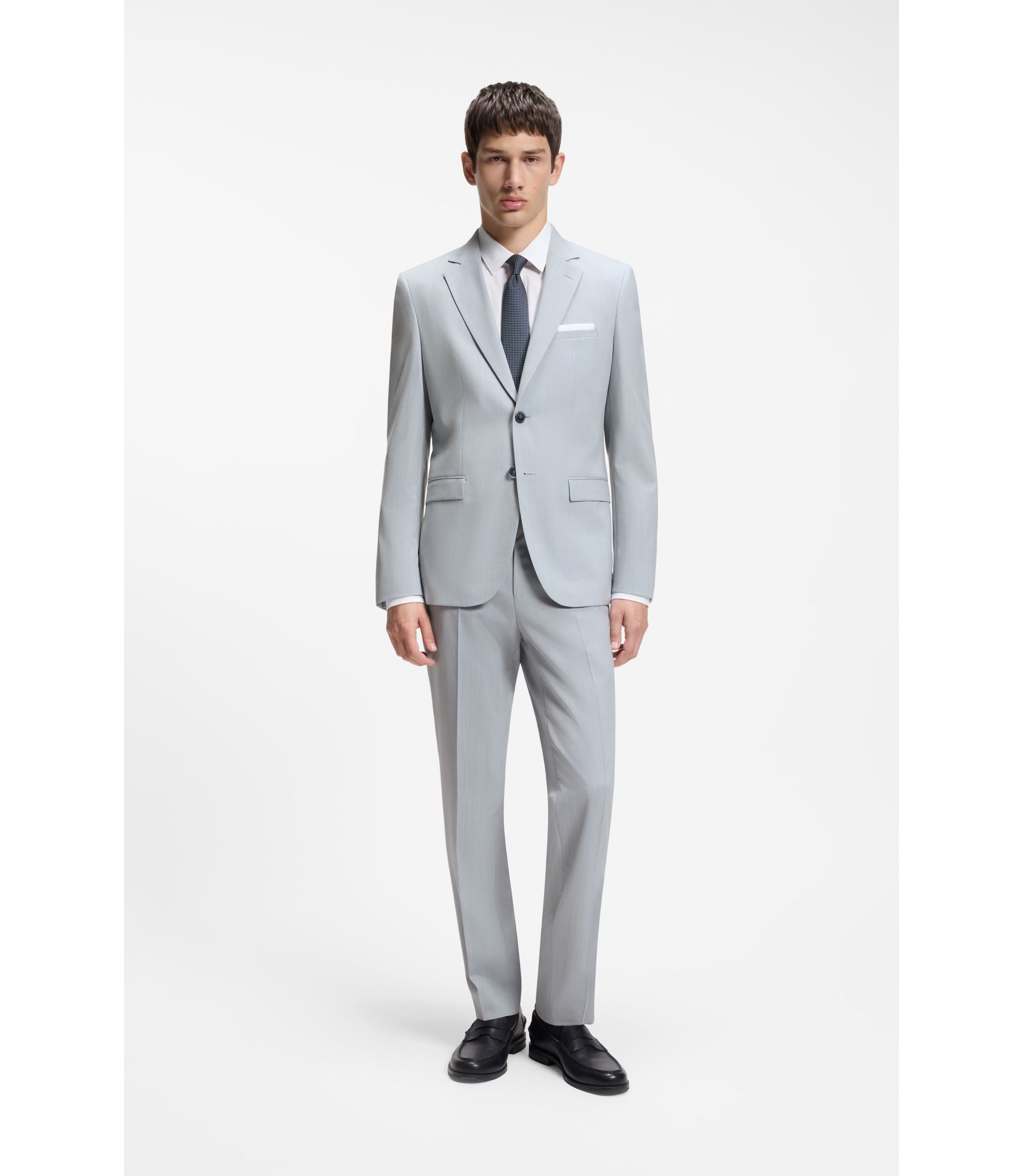 Hugo Extra Slim Fit Trousers In Wool Blend Poplin Light Blue